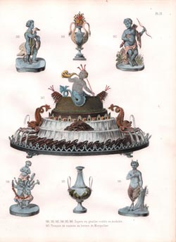 Plate 21.  140, 141, 142, 144, 145, 146 Sujets en graifse, coules ou modeles. 143.Troncon de saumon au beurre de Montpellier.